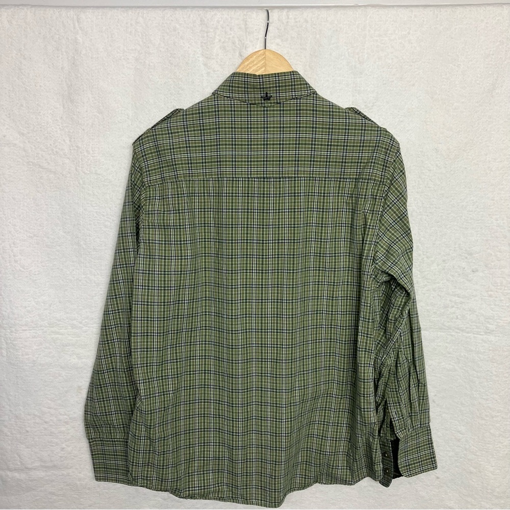 English Laundry Hand Sewn Green & Blue Plaid Button Shirt with Epaulets, - L - Picture 2 of 7
